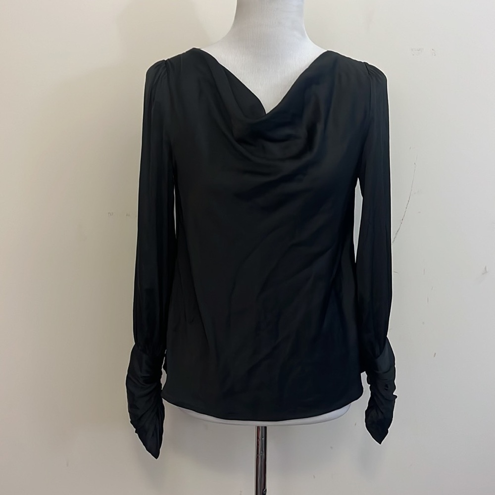 New Vici Black Drape Neck Long-sleeve Top with Gathered Cuff Size XS